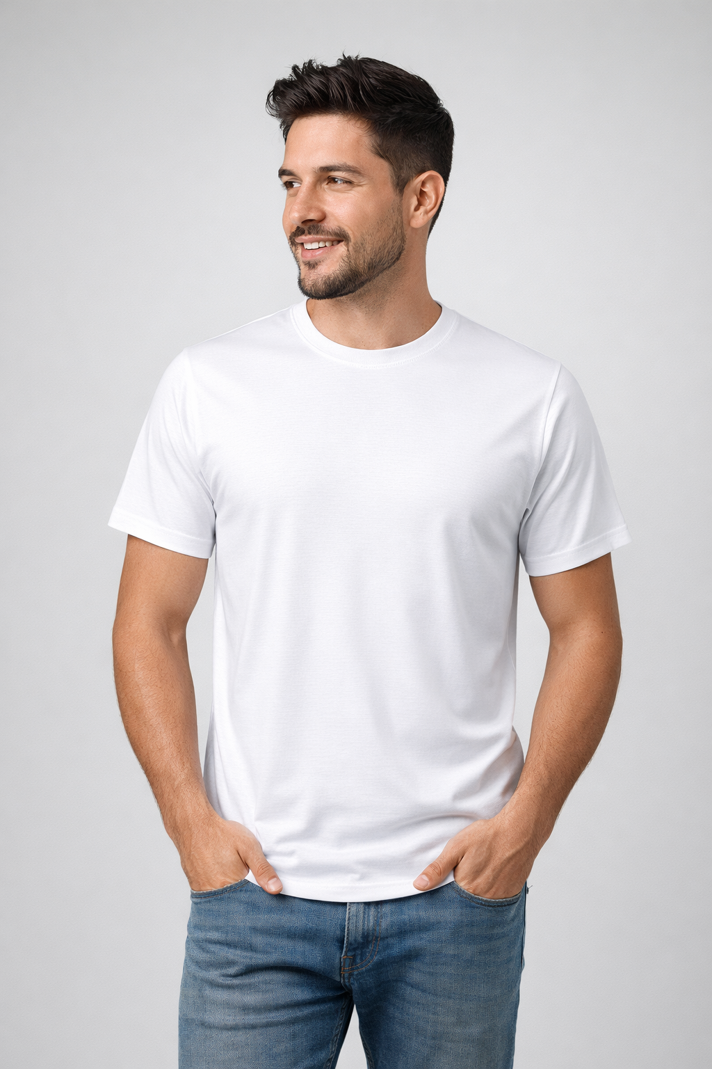 Kit Camiseta Branca Básica Gola Careca