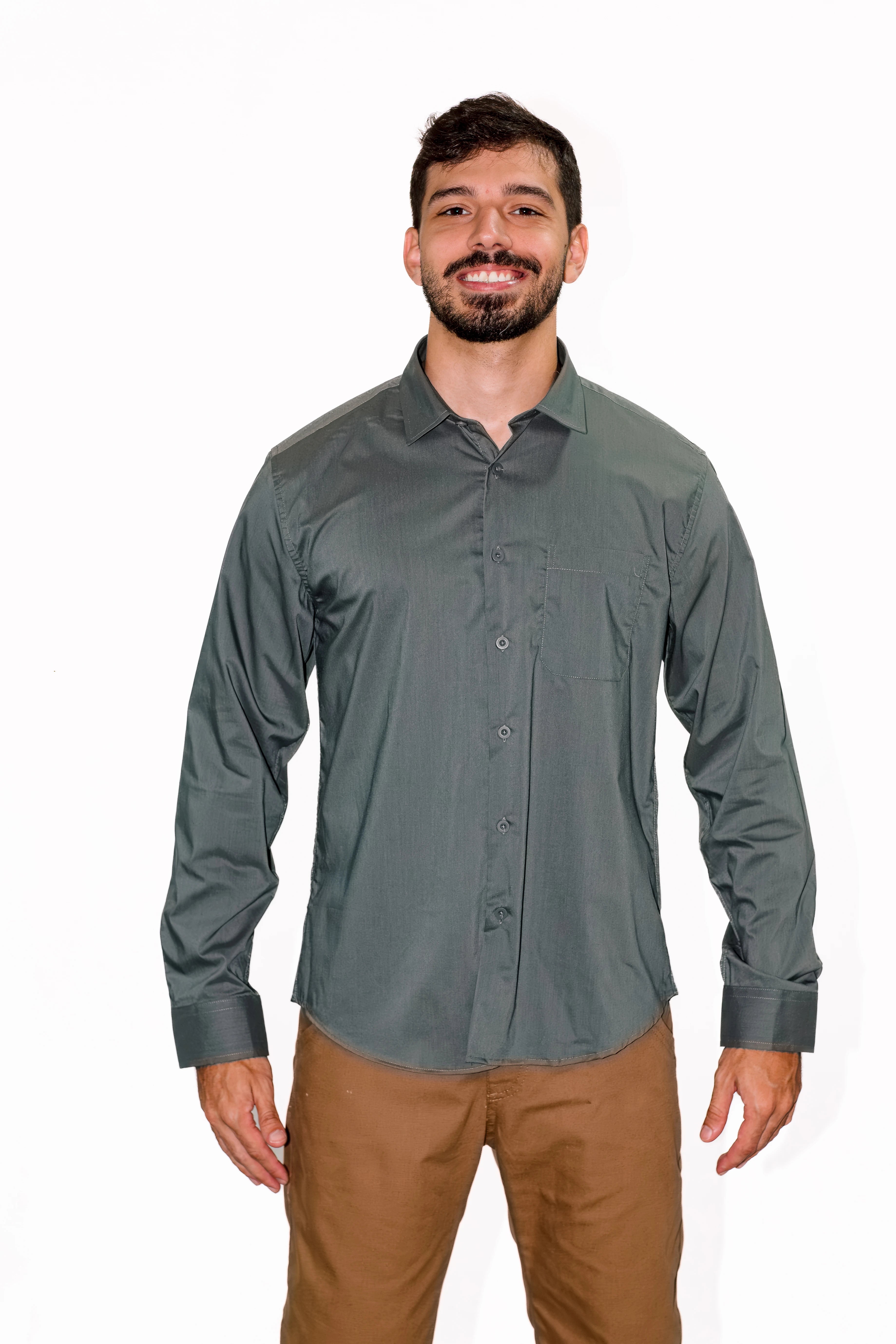 Camisa Social Masculina Manga Longa com Bolso