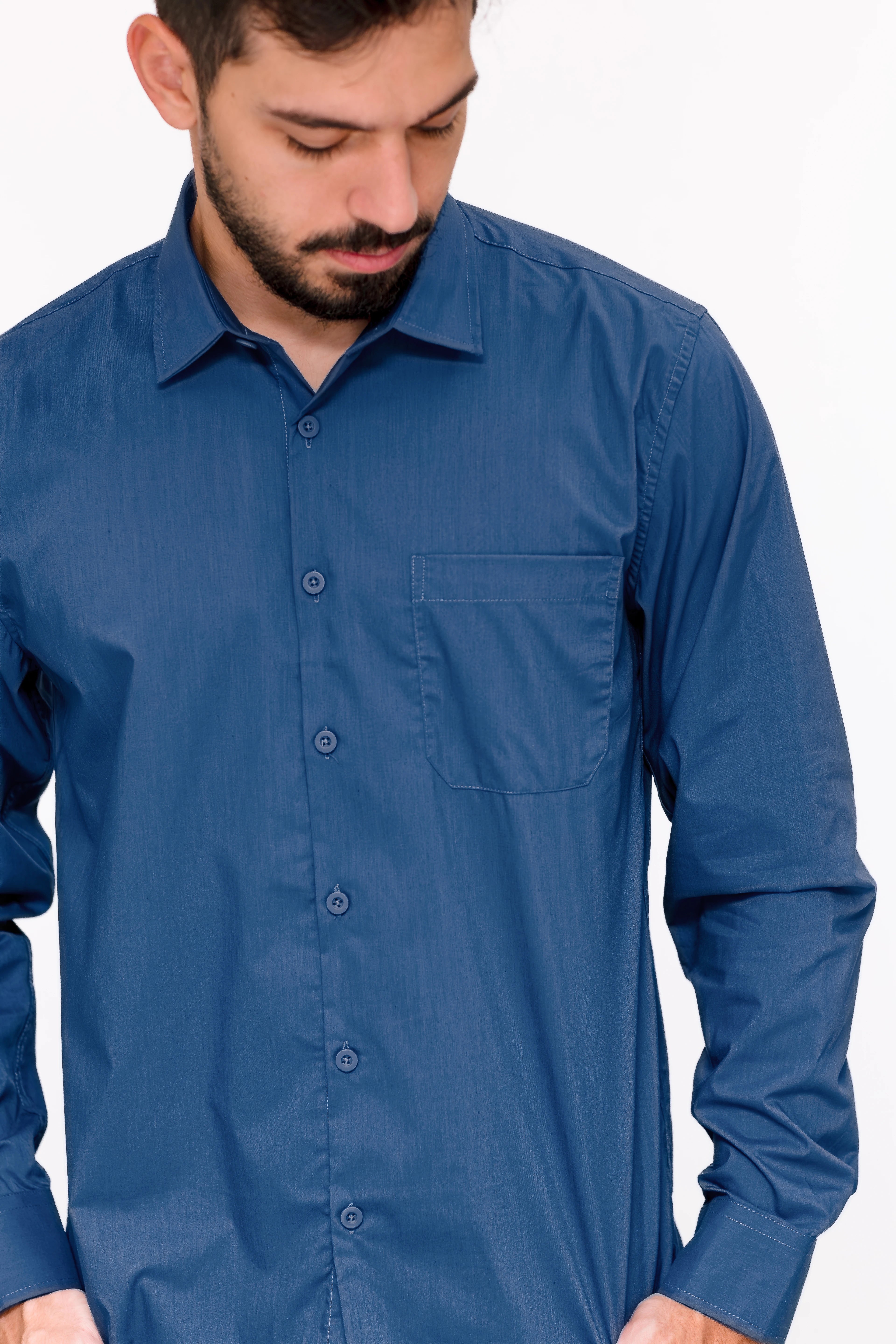 Camisa Social Masculina Manga Longa com Bolso