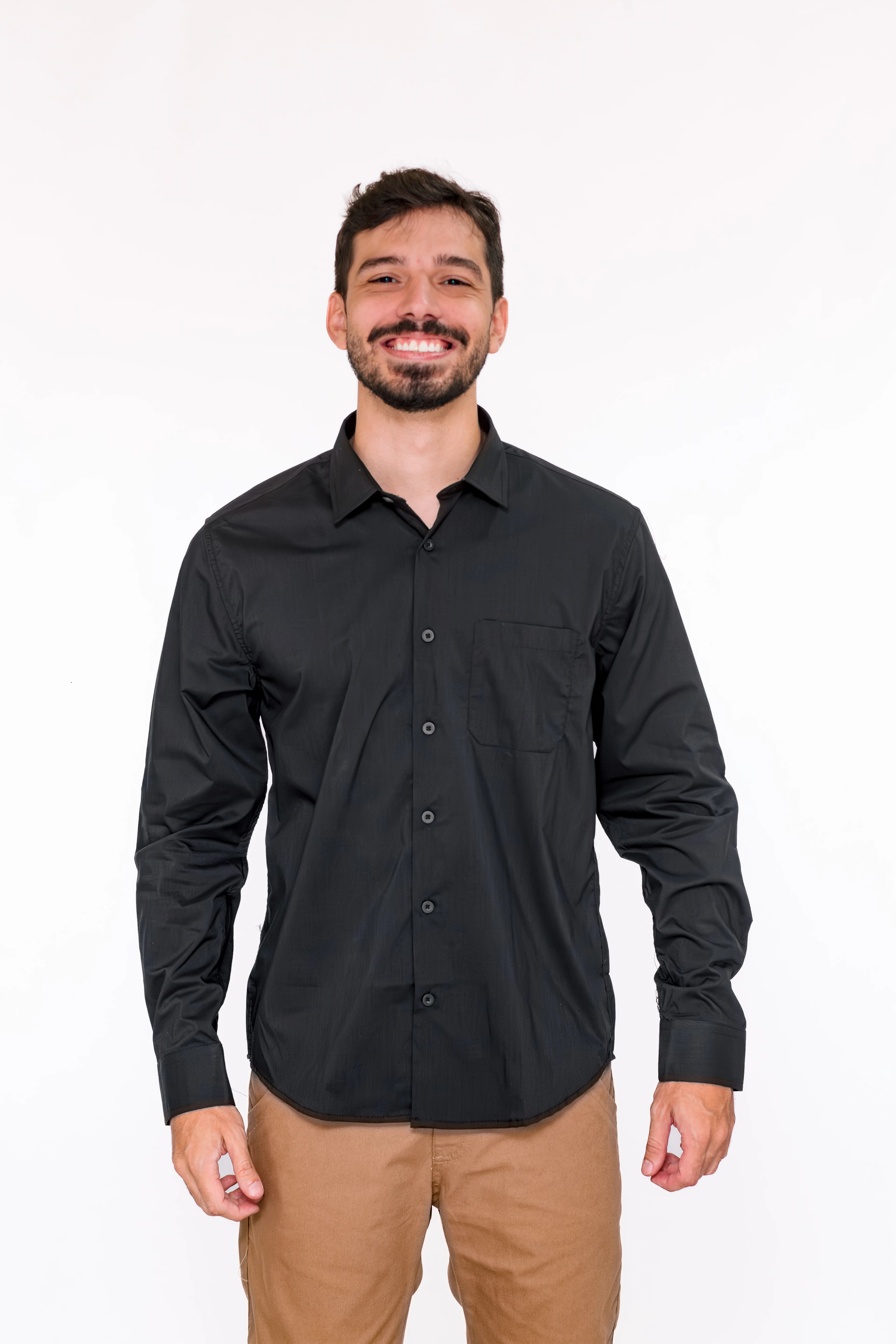 Camisa Social Masculina Manga Longa com Bolso