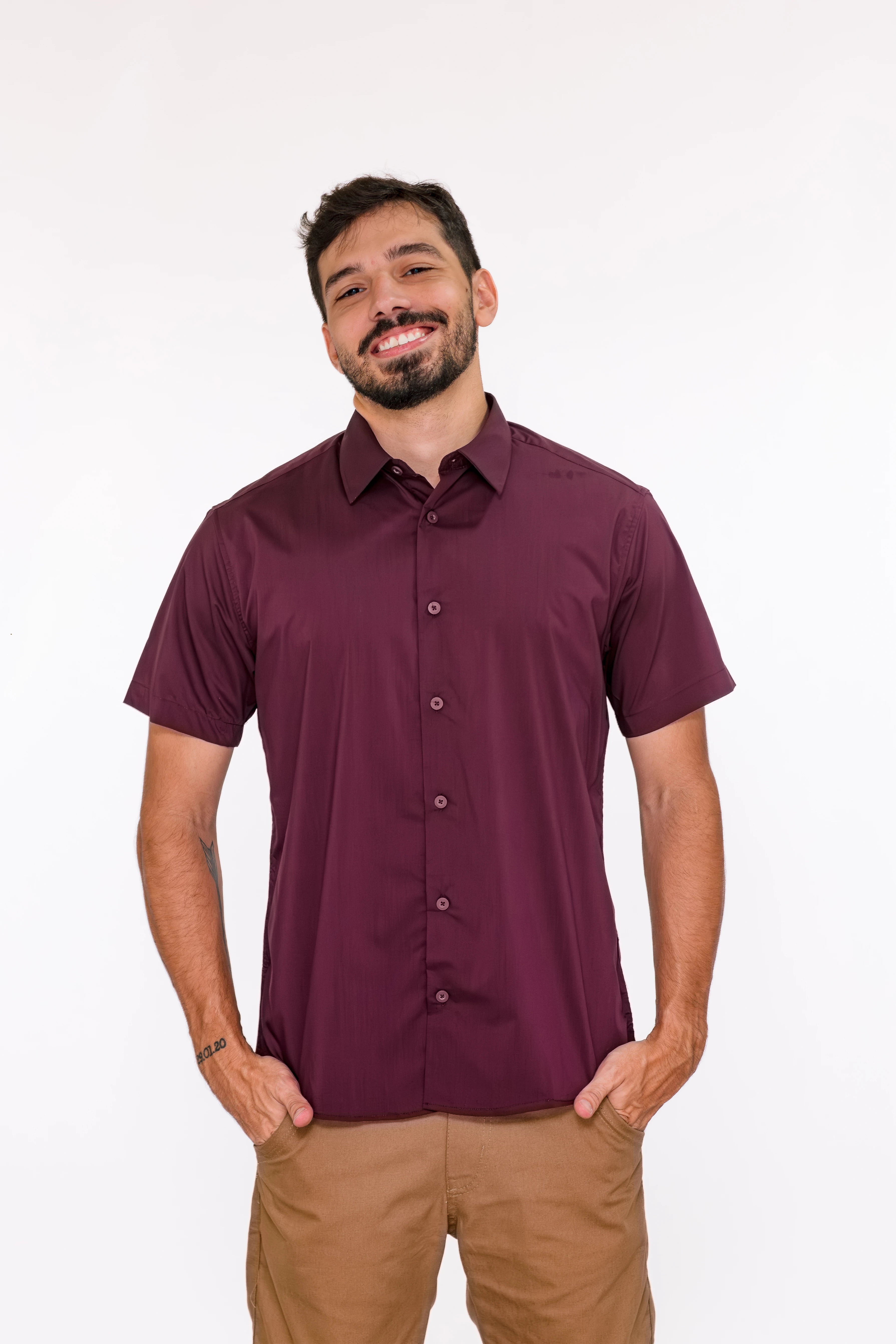 Camisa Social Masculina Manga Curta Slim
