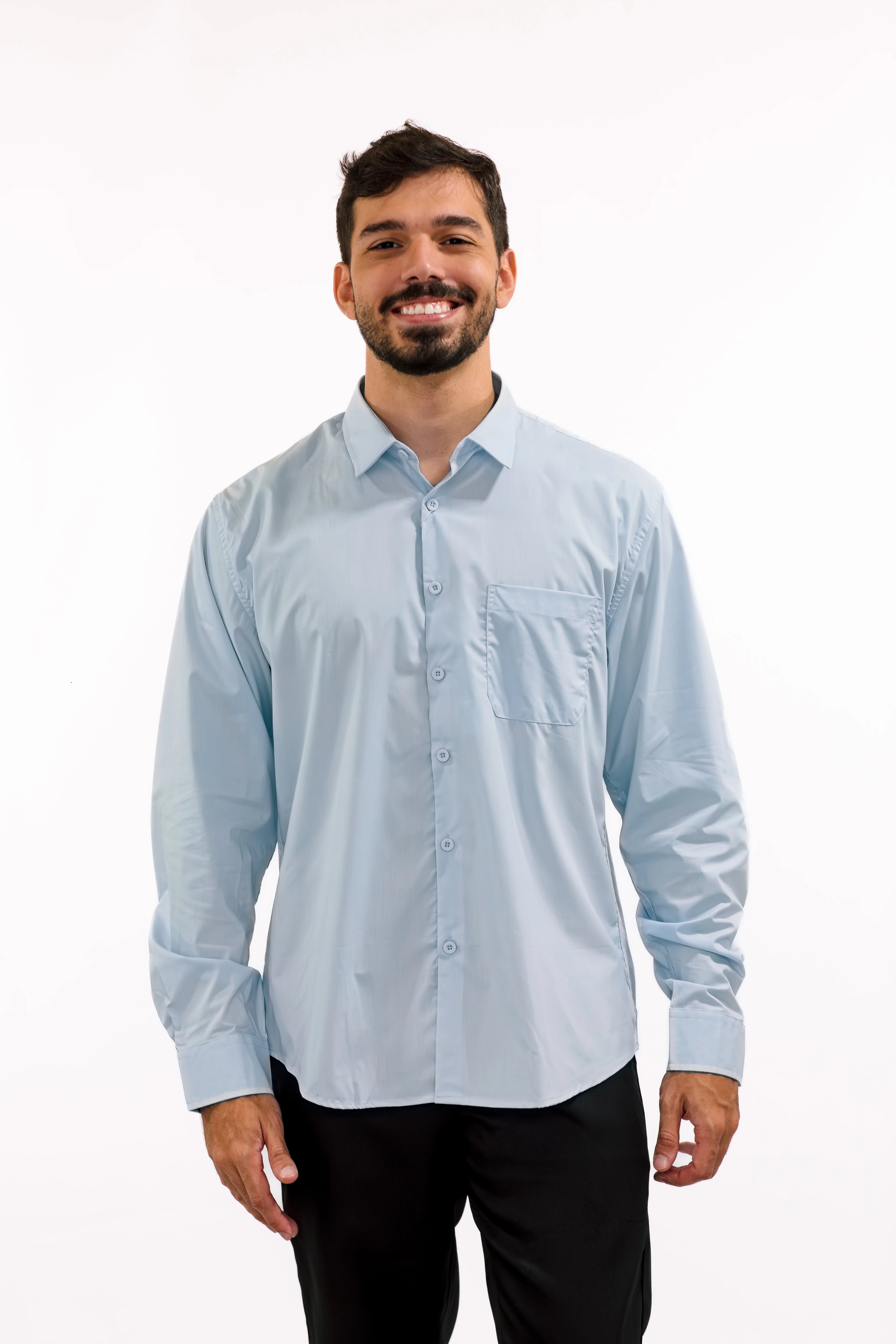 Camisa Social Masculina Manga Longa com Bolso