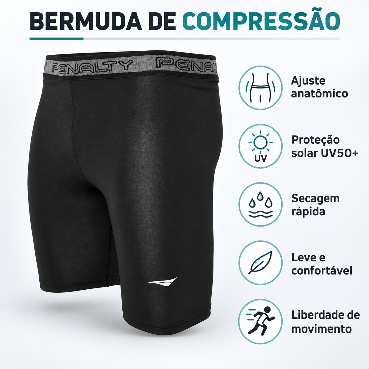 Bermuda de compressão masculina Penalty Skin 185 na cor preta