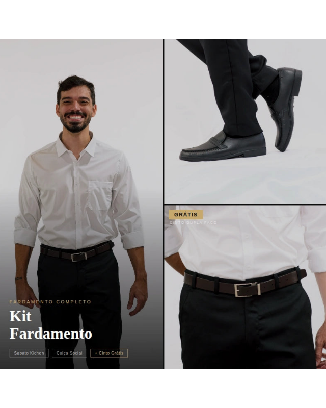 Kit Fardamento: Sapato Kichen + Calça Social + Cinto Dupla Face GRÁTIS